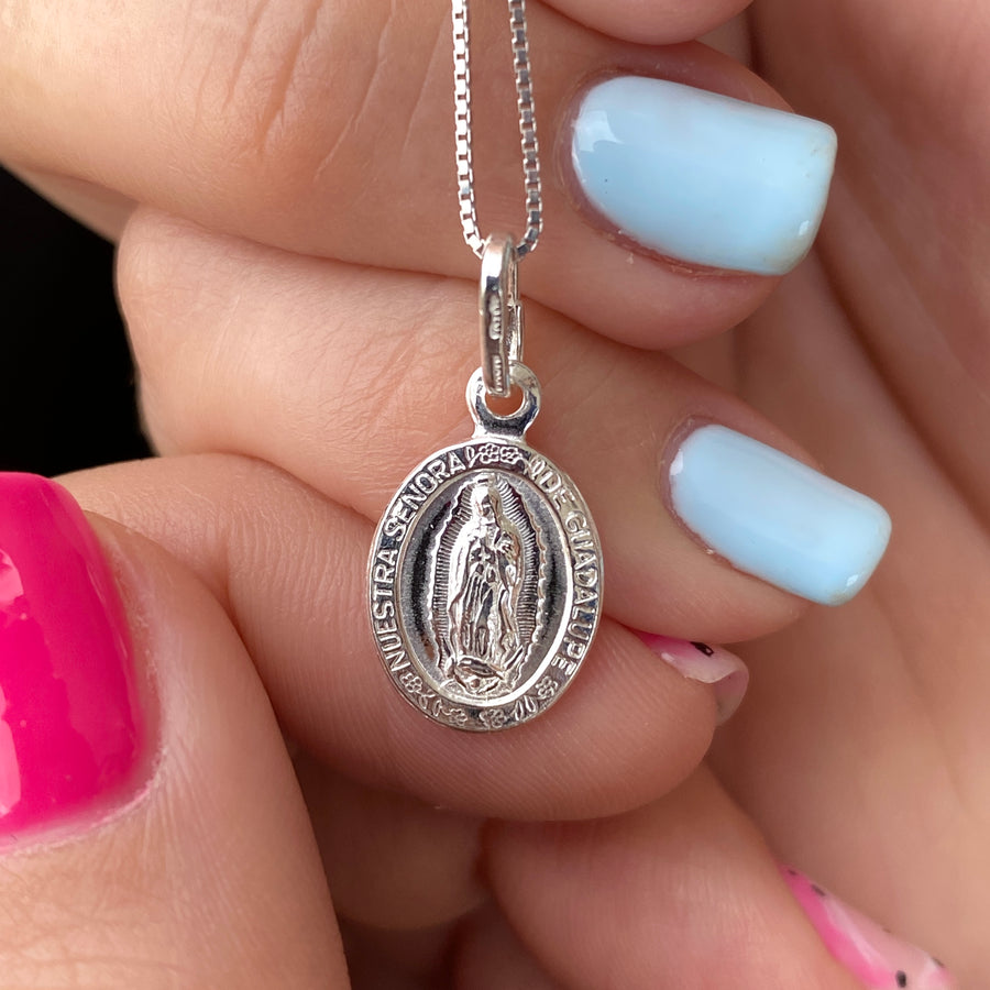 Virgen de Guadalupe (Cadena + Dije +Topos) Plata Italiana 🇮🇹 Garantia de por vida 💎